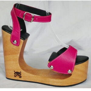 Pink leather wooden wedge sandal