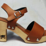 Brown leather platform heel sandal