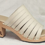 beige leather clog slipon mule slipper wooden shoes