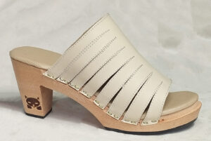 beige leather clog slipon mule slipper wooden shoes