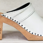 clog high heel white leather closed toes no insole