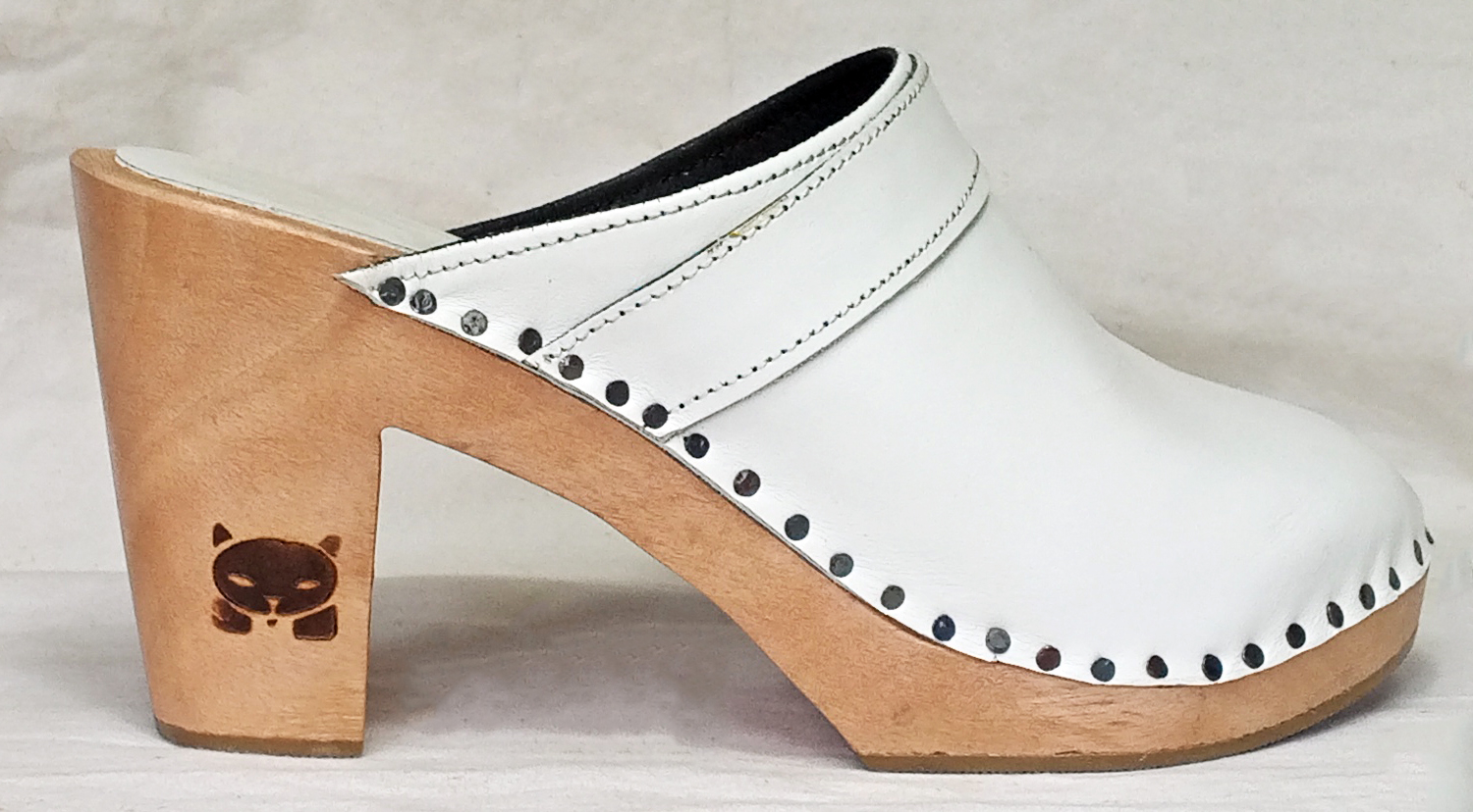 clog high heel white leather closed toes no insole