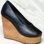 14cm natural wooden wedge ballerine pump toe wood heel