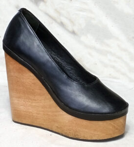 14cm natural wooden wedge ballerine pump toe wood heel