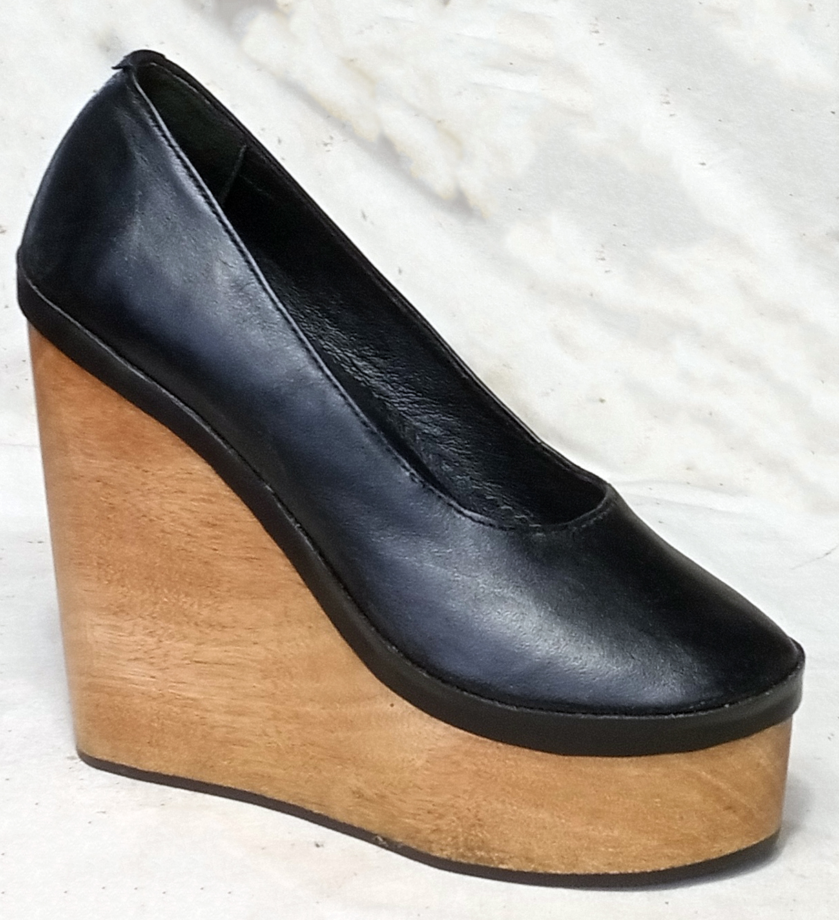 14cm natural wooden wedge ballerine pump toe wood heel