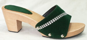 green velour velvet clogs sandal wood