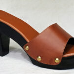 black sole chocolate leather wooden sole heel clogs