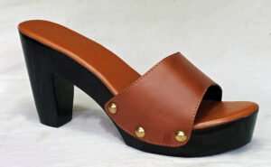 black sole chocolate leather wooden sole heel clogs