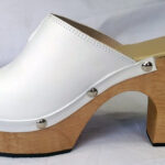 while leather clog closed toe clogs custom made with wood base platform