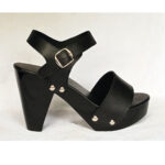 High Heel Sandal Clog All Black with Silver Nails