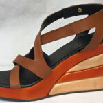 brown and natural wooden heel with tan leather