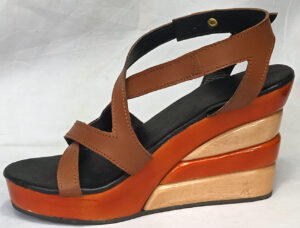 brown and natural wooden heel with tan leather