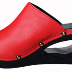 black heel and red leather wooden clog custom designed