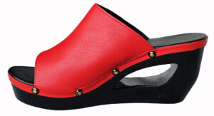 black heel and red leather wooden clog custom designed