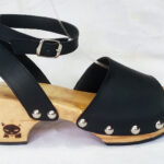 natural wooden clog ecofriendly with vegan black leather