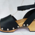 natural wooden clog with black leather swedish clogs wood heel