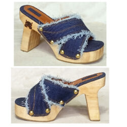 tick stick heel wooden sole clog