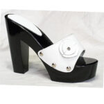 14cm heel height clog white leather black sole platform lady shoes
