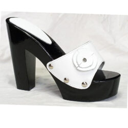 14cm heel height clog white leather black sole platform lady shoes