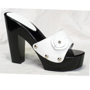14cm heel height clog white leather black sole platform lady shoes