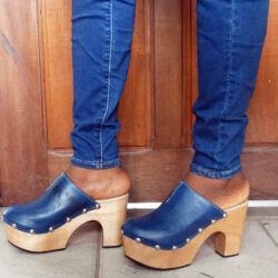 closed toe clog high heel blue