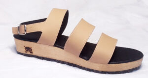 nude skin leather on clog with wood sole and tires outsole recyclable