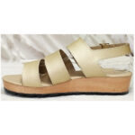 goldeen leather with lightweight wedge low heel made with african wood and recycled tires