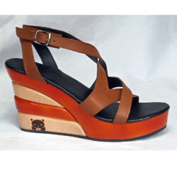 stacked heel shoemaking woman shoes wedge wood clog cognac tan leather