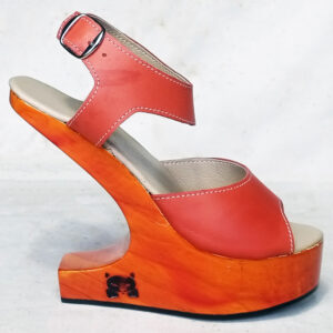Orange wooden wedge platform sandal