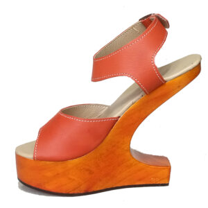 Red orange wooden wedge sandal
