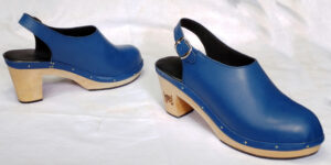 Blue leather clog heels