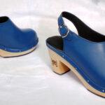 Blue leather clog heels