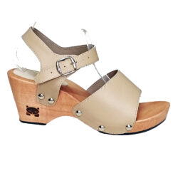 ankle strap mule sandal with wood sole platform